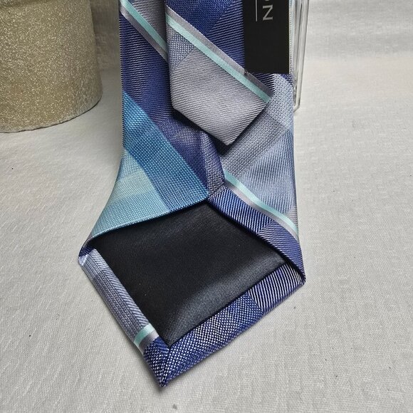 MADISON MENS BLUE PLAID TIE, 100% POLYESTER, NEW WITH TAGS - Picture 3 of 7